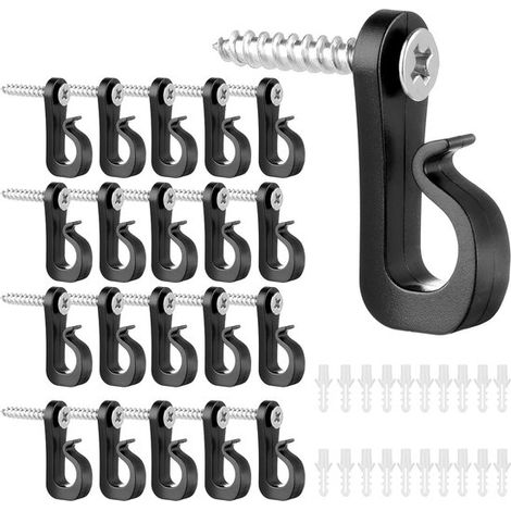 Haken – 20er-Pack – Schraubhaken für Außenbeleuchtung – Schraubhaken für LED-Lichterketten – Wandhaken für Terrasse – Schwarz (1/5)