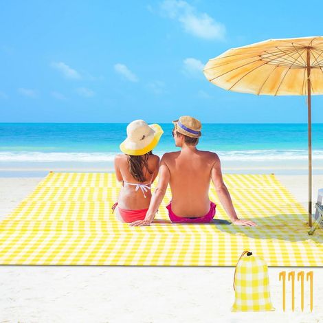 Tapis de plage 140x200cm, imperméable, sable résistant, avec 4 piquets et sac de transport (1/5)