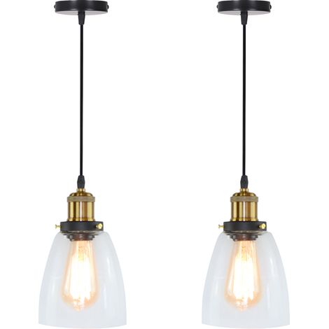 2PCS Lámparas De Colgar Interior Industrial Lamparas De Techo Retro E27 Lampara Techo De Vidrio Negro Para Dormitorio Cocina Sala De Estar Hotel (1/5)