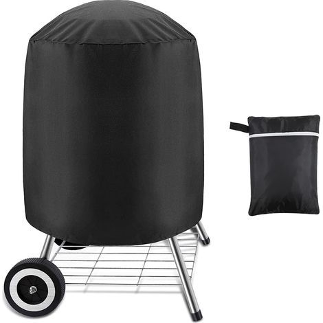 Lot de 1, housse pour grill à charbon, housse imperméable pour grill extérieur, grill rond, noir, (61 x 70 cm) (1/5)