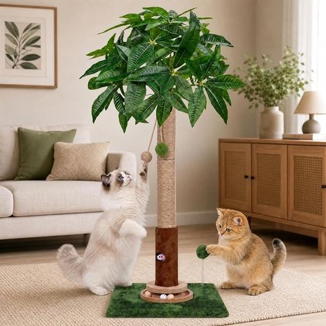 Tiragraffi 88cm con pista giocattolo verde, tiragraffi per gatti in sisal, pista a biglie giocattolo (1/5)