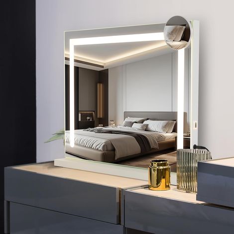 1 Miroir maquillage Hollywood, LED intensité variable, 3 modes couleur, grossissant 5x, USB, chambre