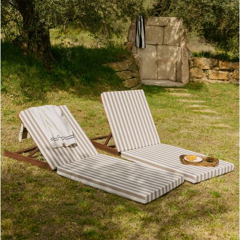 Lot de 2 chaises longues inclinables en bois d'acacia Idaira SKLUM Blanc Gardenia - Beige Amande