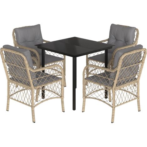 Maison Exclusive - Set Pranzo da Giardino 5 pz con Cuscini Beige Misto Polyrattan (1/5)