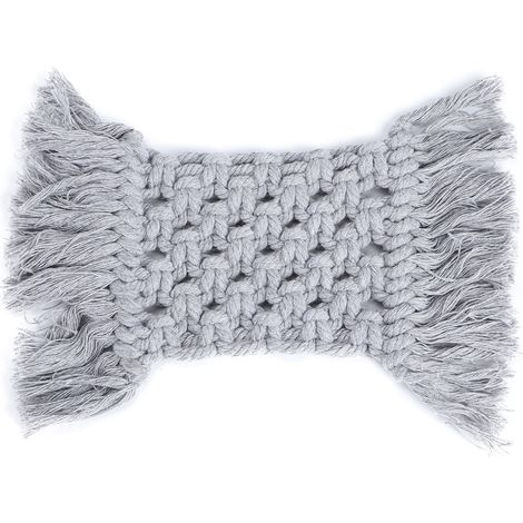 Élégant dessous de tasse rectangulaire antidérapant en fil de coton, napperon/sous-main/tapis à café avec pompon décoratif (gris rectangulaire) (1/5)