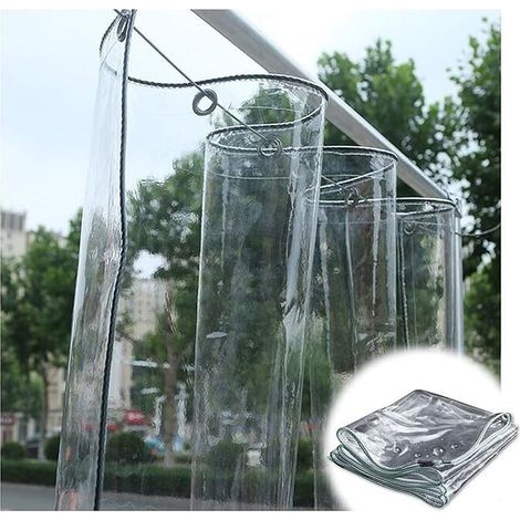 Transparente Schutzplane, 0,3 mm dicke, wasserdichte PVC-Plane mit rostfreien Metallösen, für Terrassen und Gärten, Lochabstand 50 cm (1/5)