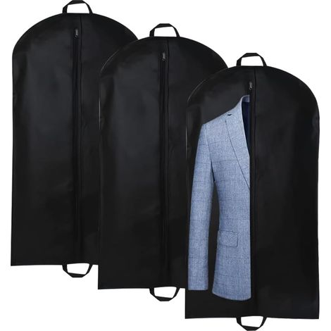 Juego de 3 bolsas para ropa de primera calidad, de color negro, con funda protectora plegable, asa de transporte y cremallera