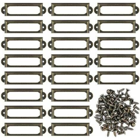 Set of 50 metal label holders for furniture, drawers, cabinets, cards, nameplates, frames with screws for office, library, bookcase, shelves Bronze (60 x 17 mm)