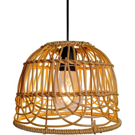 Suspension en rotin tressé – Suspension – Solaire – 20 x 20 x 14,5 cm – Jaune – Rotin artificiel jaune (1/5)