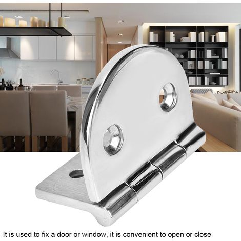 Charnière acier inox tête arrondie finition miroir pour pose porte maison 80x64x4.5mm (1/5)