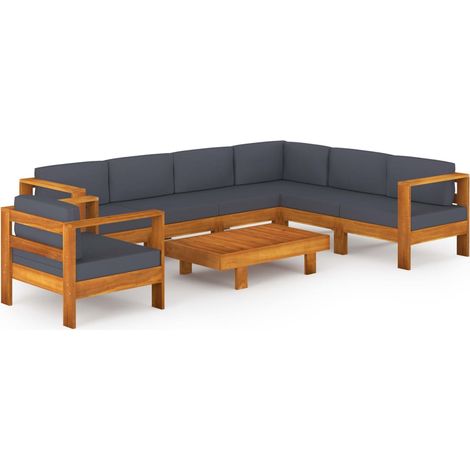 Maison Exclusive - Set Divani Giardino 8 Posti Cuscini Grigi Scuro Massello Acacia