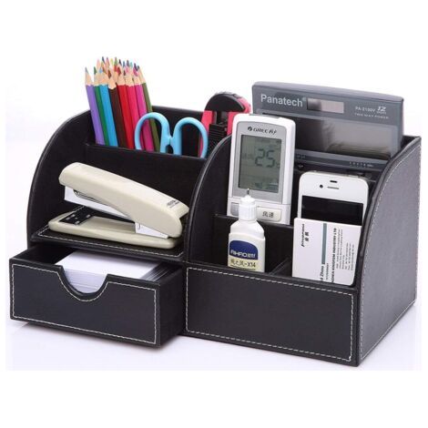 VtiziklOrganisateur de bureau bureau système de classement organisateur de table en cuir PU porte-stylo boîte à stylos porte-stylo multifonctionnel fournitures de bureau, Ensoleillé