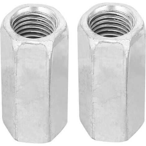 Satz mit 2 langen Muttern, M16 × 50 mm, verzinkte Sechskantmuttern aus Stahl, Gewindebefestigungen (1/4)