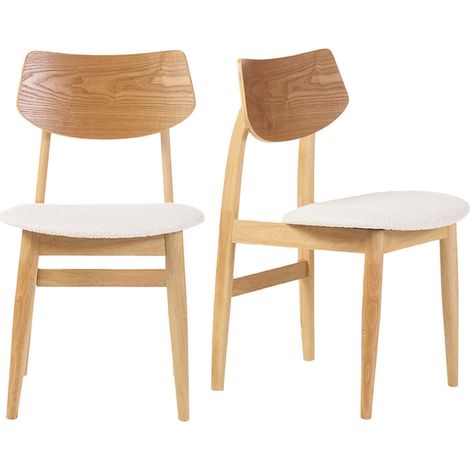 Sedie scandinave in legno chiaro e tessuto effetto lana bouclé bianco (set di 2) ELION