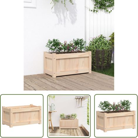 The Living Store Jardinière d'extérieur 60x31x31 cm bois de pin massif - Jardiniered Exterieure - Pot De Fleurs Extérieur - Jardinière Bois - Bac À Fleurs - Déco Jardin (1/5)