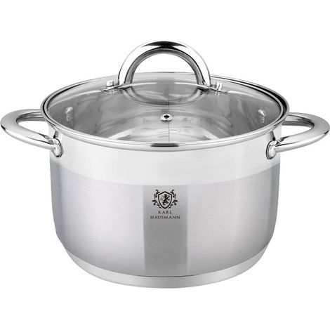 OLLA DE ACERO INOXIDABLE DE 4 l, 22 cm, ACERO 18/0 CON TAPA, APTA PARA INDUCCIÓN DE GAS