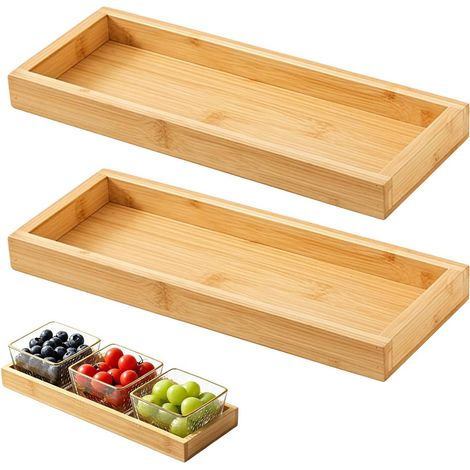 2-Piece Rectangular Bamboo Tray, Rectangular Wooden Tray (1/5)