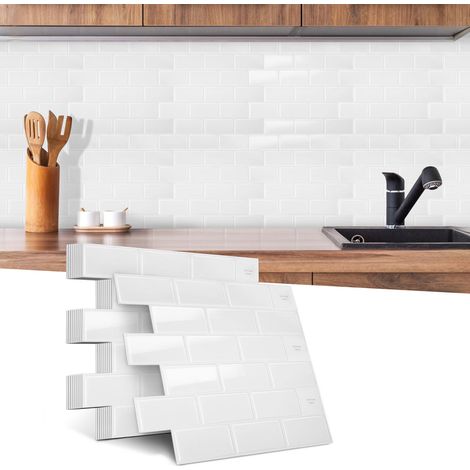 TolleTour Stickers carrelage blanc autocollants 30,5×30,5 cm 10 pièces murales étanches pour cuisine et bain (1/5)