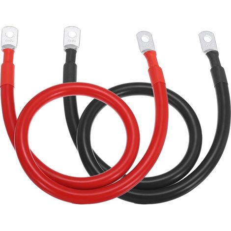 2PCS Câble De Batterie 4 AWG, 60cm Câbles Onduleur pour Batterie en Cuivre Naturel avec Bornes en Anneau 1/4" pour Marine Solaire Bateau Voiture Camping-Car, Rouge Noir (1/5)