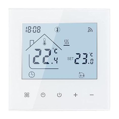 WiFi Smart Thermostat for Underfloor Heating Water LED Display Touch Screen Digital Thermostat Compatible with (White, Underfloor Heating) (1/5)