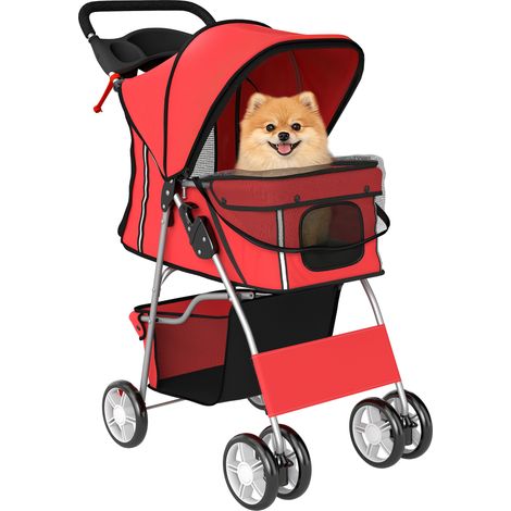 Poussette buggy pliable, animaux chariot pliante chien chat porte-gobelet panier de rangement 75 x 45 x 97 cm rouge