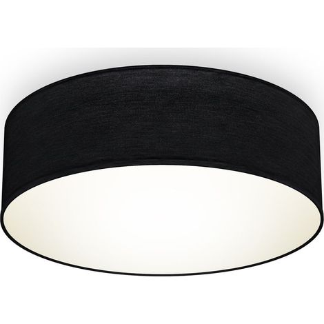B.K.Licht Plafonnier tissu noir rond Ø30cm avec abat-jour textile E27 sans ampoule design élégant pour salon chambre bureau couloir (1/5)