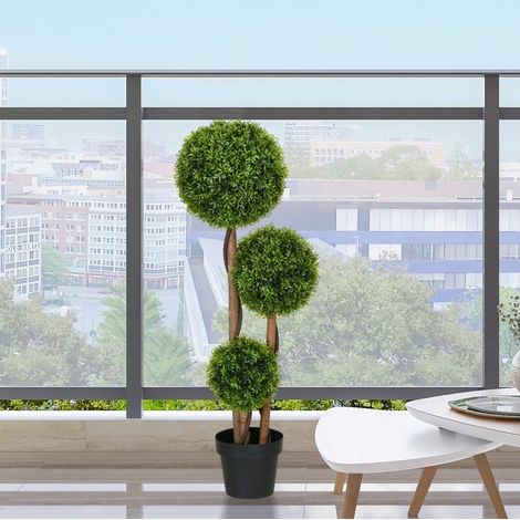 Buis artificiel 110 cm, plante topiaire UV pour intérieur et extérieur, OKWISH (1/5)