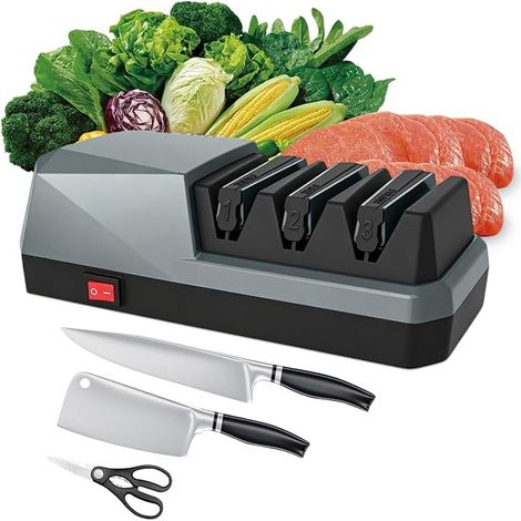set of 2 Aiguiseur Couteaux Électrique, Outil D'afilage En 3 Étapes Avec Des Abrasifs Diamant, Aviseur Électrique Professionnel De Couteaux Pour De Cuisine, Couteaux De Chef, Couteaux Dentés, Ciseaux (1/5)