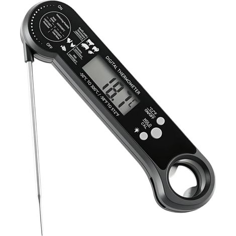 Thermometer, wasserdicht, Sofortanzeige für Küche und Grill, Lebensmittelthermometer zum Grillen und Kochen, schwarz (1/5)