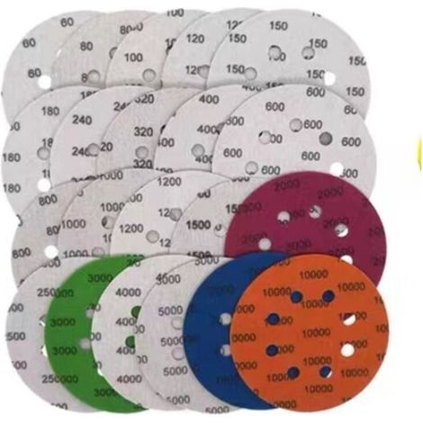 YMYNY Lot de 21 Disques de Ponçage, Rond Papier de Verre, 75mm Disques Abrasifs Auto-Agrippants, Disques Abrasif de Ponçage Humide et Sec （60-10000） pour Le Flocage, Papier Abrasif，Avec ventouse de po
