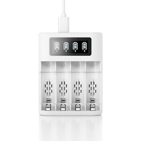 Chargeur de Piles, Chargeur AA/AAA NiMH NiCD avec Ecran LCD Charge Rapide, avec 2 Ports d'Entrée Type-C pour Ni-MH, Ni-CD Piles Rechargeables (1/5)