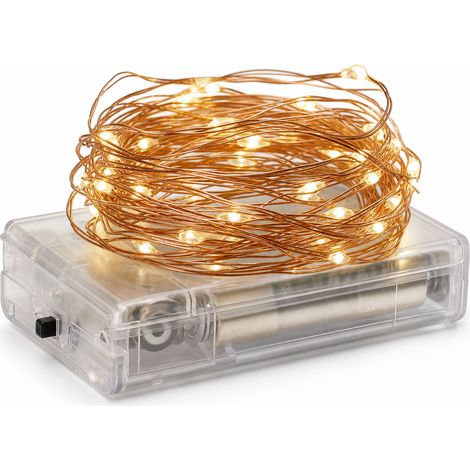 Battery-Powered Copper LED String Lights 5 m 50 Warm White Lights (1/5)