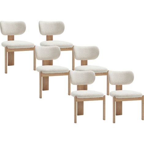 Lot de 6 chaises en tissu bouclette et bois d'hévéa - Blanc - WILANA (1/4)