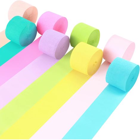 rollos de papel crepé de colores, tiras decorativas de papel crepé, serpentinas multicolores, banderines de papel crepé de 4,5 cm x 25 m para decoración de bodas y fiestas.