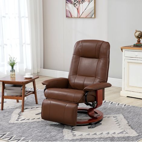 Sillón relax giratorio 78x87x100 cm marrón en cuero sintético con respaldo reclinable 145° y reposapiés (1/4)