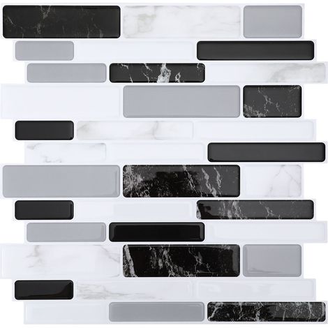 TolleTour Stickers carrelage mosaïque noir/gris 10 pcs PET autocollants pour cuisine et salle de bain (1/5)