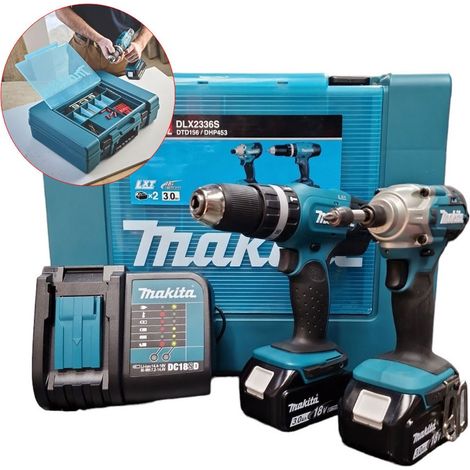 Makita 18v DLX2336S Twin Kit - DHP453 Hammer Drill + DTD156 Impact Driver 2x 3ah