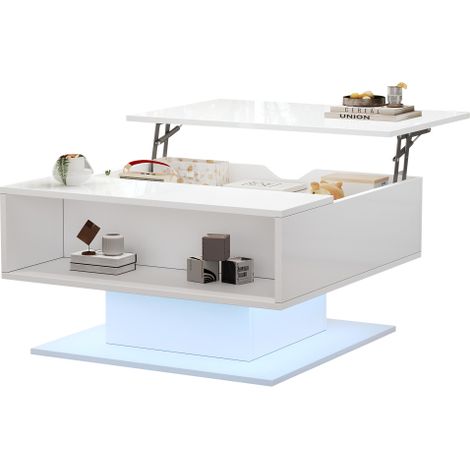 Table basse hydraulique 80x75x40cm haute brillance rangement blanc