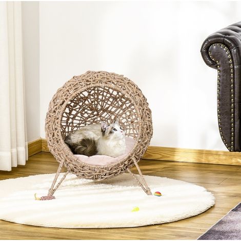 Cuccia per gatti in rattan con cuscino, struttura metallica, marrone, Ø52 x 58 cm DESVIAE (1/5)