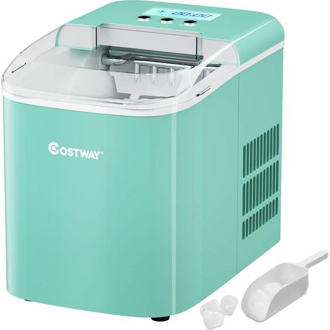 COSTWAY Machine à Glaçons 12KG/24H 2 Tailles de Glaçons 2,1L Réservoir 9pcs en 7 Minutes Pelle Panier Amovible Comptoir Maison Vert (1/5)