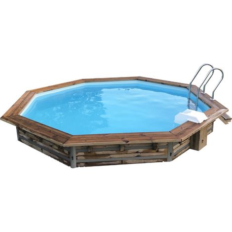 Piscine bois octogonale CLEOFAS Ø460x129 cm – avec filtration, liner 70/100, échelle inox/bois – montage rapide, structure pin traité autoclave – hors-sol ou enterrée (1/5)