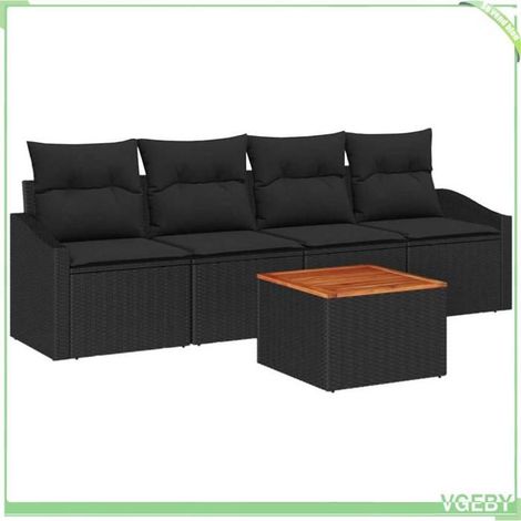 Ensemble de canapé de jardin - FAFEICY - Modulaire - Noir - Polyrotin & bois d'acacia - Rangement caché (1/5)