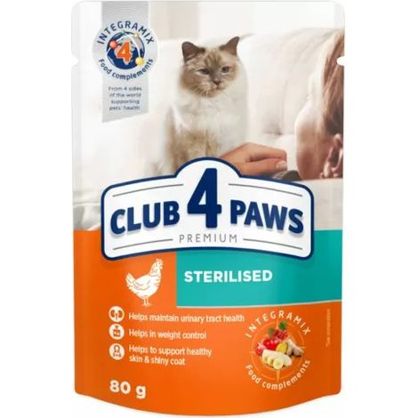 Club 4 paws Premium per gatti adulti, sterilizzato al pollo - bustina da 80 g (1/2)