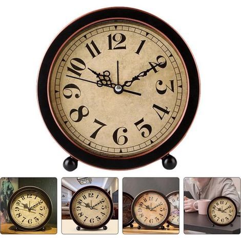 Réveil rétro décoratif pour la chambre, la cuisine et le bureau. Silencieux, il apporte une touche d'élégance à votre intérieur. Fabriqué dans un matériau durable. Marron. (1/5)
