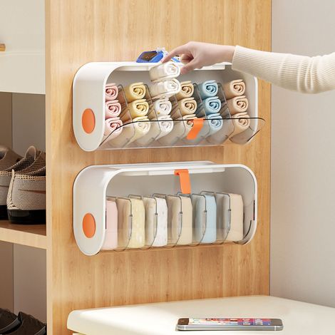 Boîte de Rangement pour Sous-vêtements Murale Transparente - Organisateur de Garde-robe Blanc (1/5)