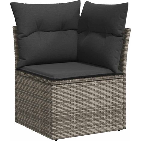 Garten-Ecksofa mit Kissen Grau Poly Rattan vidaXL