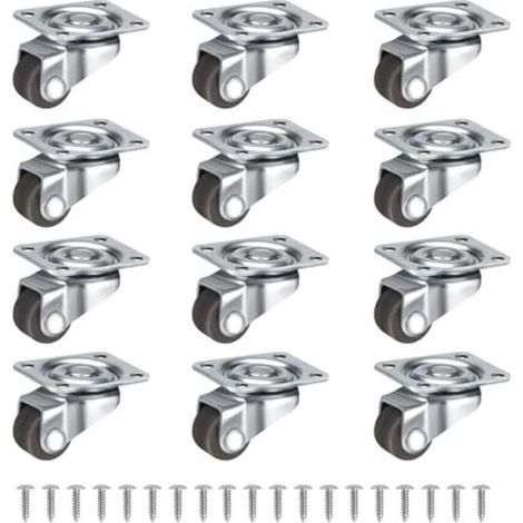 Lot de 12 petites roulettes pivotantes à 360° de 12 mm, silencieuses, pour petits meubles, tables, armoires, chariots, avec vis, marron. (1/5)