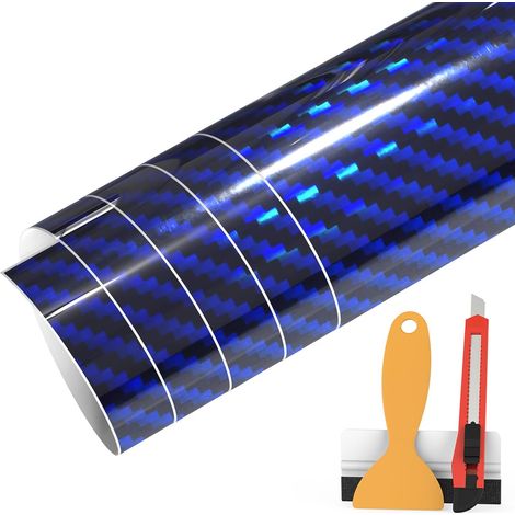 Film en carbone PET 9D - Arc-en-ciel - Film autocollant pour voiture - Sans bulles - Pour voiture, moto, vélo (bleu, 30 cm x 150 cm) (1/5)