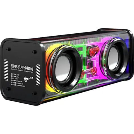 V8 transparenter Bluetooth-Lautsprecher mit schillernder RGB-Beleuchtung, Dual-Sound, mechanischem Design, kleinem Stahlgehäuse, kompatibel mit TWS und TF-Karten.