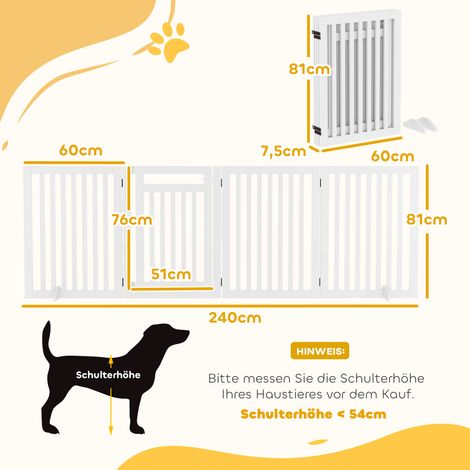 Barrière quatre panneaux blanc pliable autoportante deux pieds stabilisateurs hauteur 81cm sans perçage, grille escalier porte mixte bébé chien (1/5)